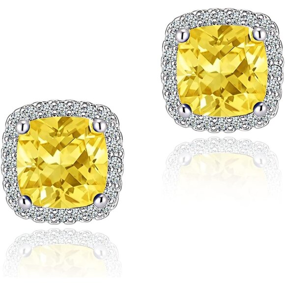 Women's Square Birthstone Cubic Zirconia Mall Dainty Yellow Elegant Earring - Picture 1 of 6
